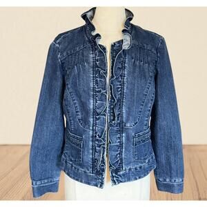 Christiana Zinn Y2K Western Ruffled Denim Trucker Jacket Sz L Womens Bohemian
